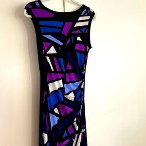 Valerie Bertinelli Block Geometric print Purple Blues White Black Dress Size 8